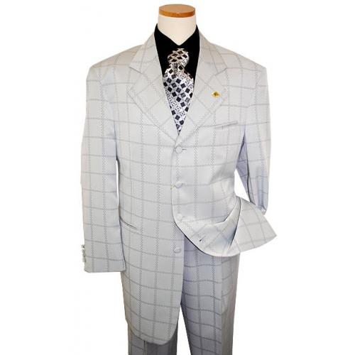 Stacy Adams Silver Grey with Charcoal Grey Dash Design Windowpane Super 100's 100% Polyester Suit